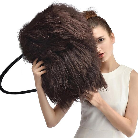 Women Luxury Real Lamb Mongolian Flush Wool Fur With Genuine Leather Handles Han - Picture 2 of 9